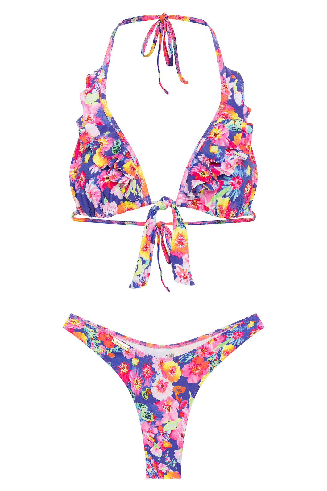 Two piece bikini set front tie Flower print ruffle