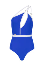 Load image into Gallery viewer, One shoulder piece Blue designer one piece swimsuit
