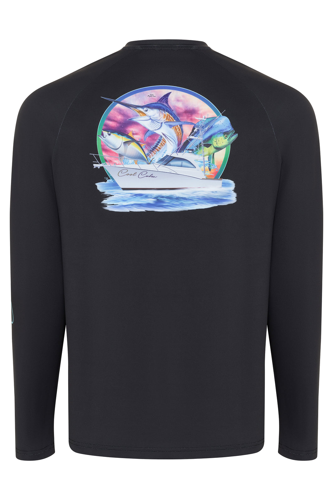 Fishing Shirt Black with SeaFoam logo crew neck T-shirt