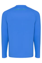 Load image into Gallery viewer, Fishing shirt Solid blue with green logo crew neck High performance long sleeve Shirt
