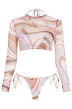 Load image into Gallery viewer, Gorgeous long sleeve crop top mesh cover up 3 piece bikini set
