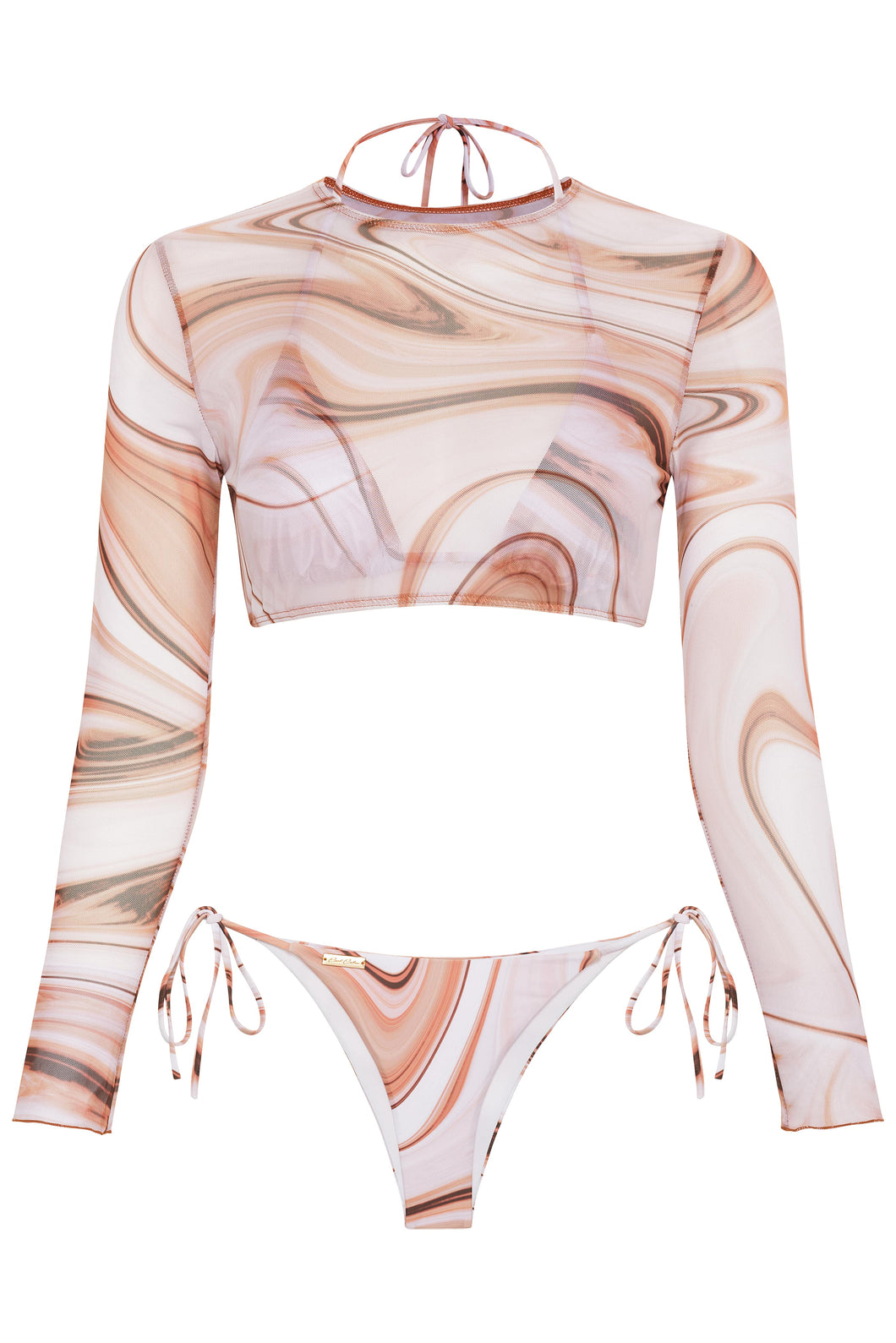 Gorgeous long sleeve crop top mesh cover up 3 piece bikini set
