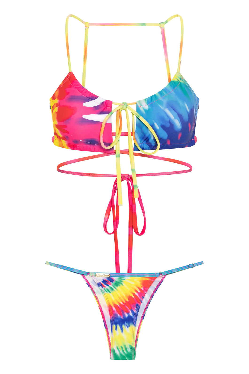Two piece bikini sexy hot crossed strappy rainbow print colors